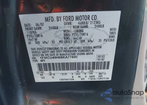 2008 Ford Escape Hybrid z USA, uszkodzony, nr VIN 1FMCU49H68KA77890